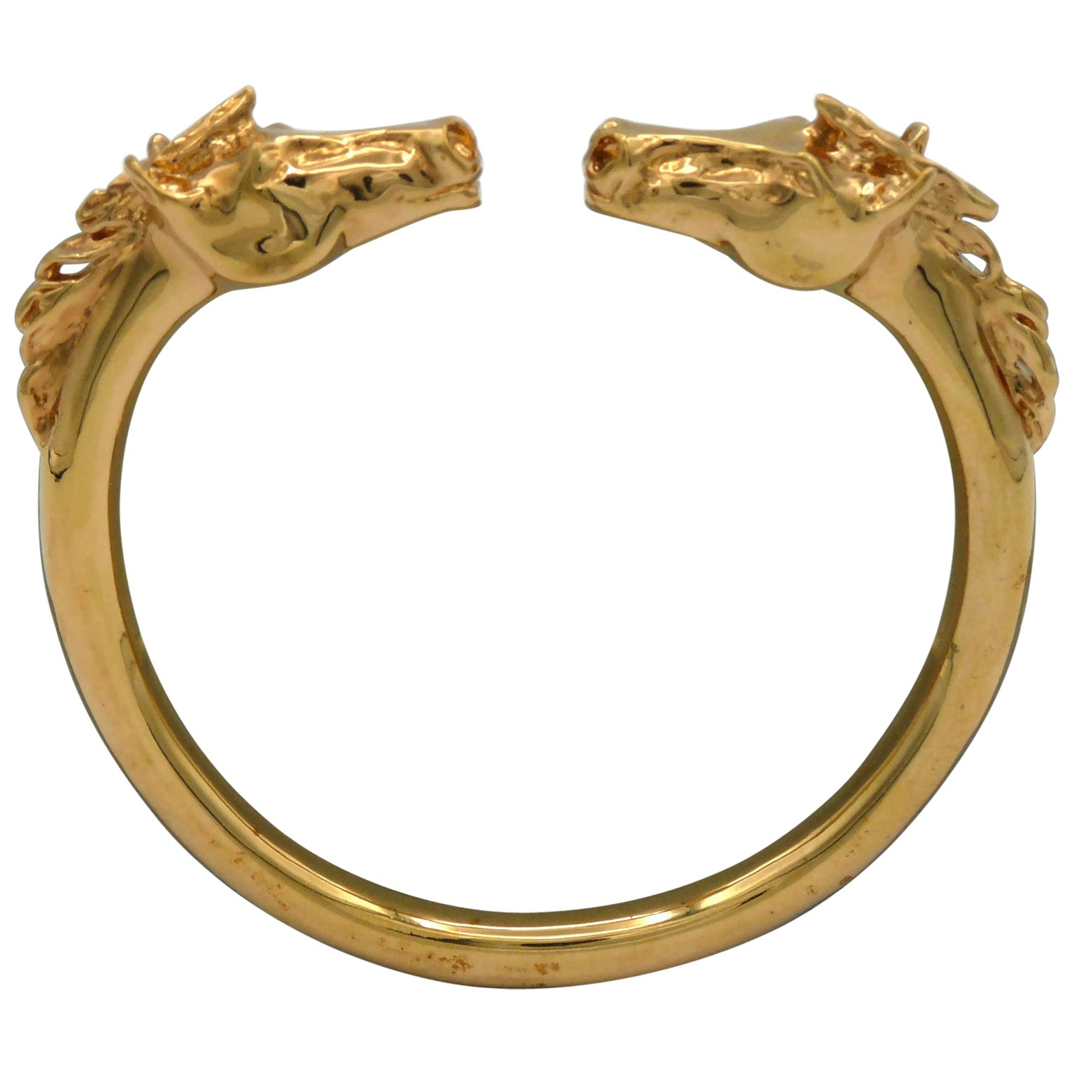 CHLOE Gold Tone Double Horse Head Bangle Bracelet