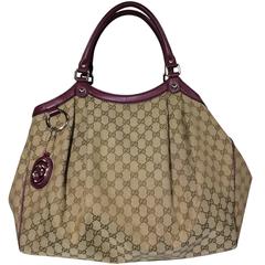 Gucci Coated Canvas Tote with Maroon Details