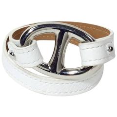 Hermes White Leather Bracelet with Silver Hardware