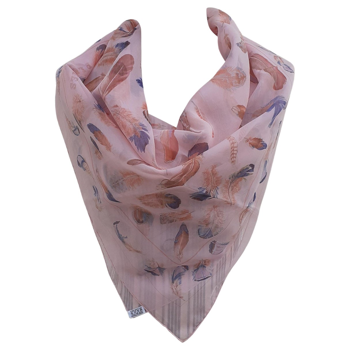 Hermès Chiffon Mousseline Silk Scarf Plumes Par Henri de Linares Pink 90 cm For Sale