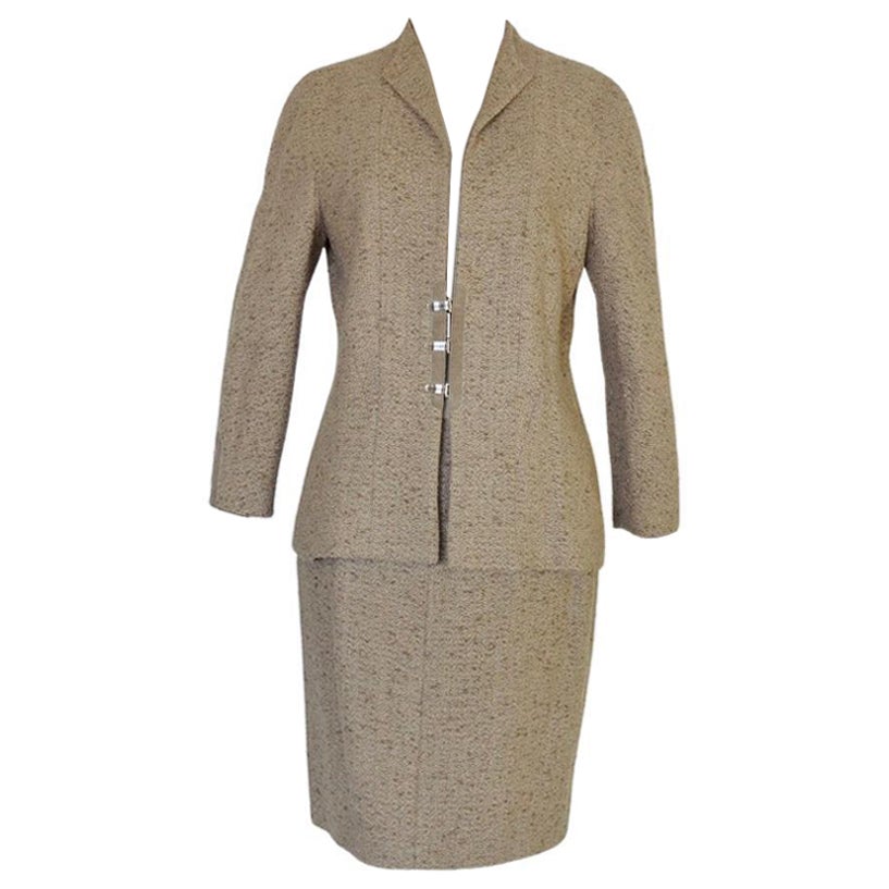 Chanel Fall 1999 Beige Wool Boucle Skirt Suit For Sale