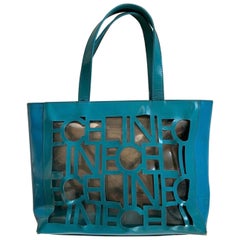 Vintage 90's CELINE Turquoise Clear Logo Shopper Transparent Tote Bag Weekender