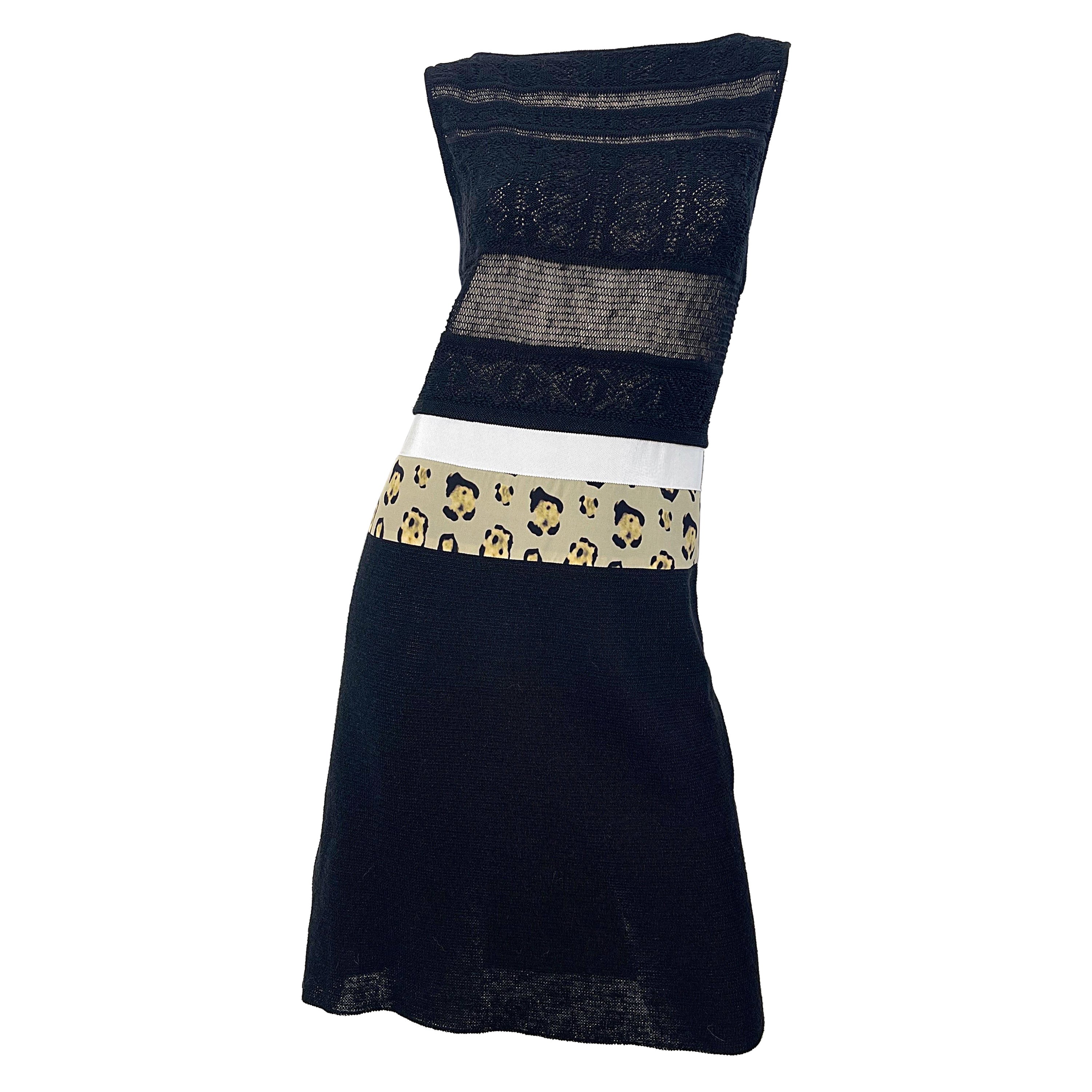 New Giambattista Valli Black Leopard Print Size Medium Linen Silk Cotton Dress For Sale