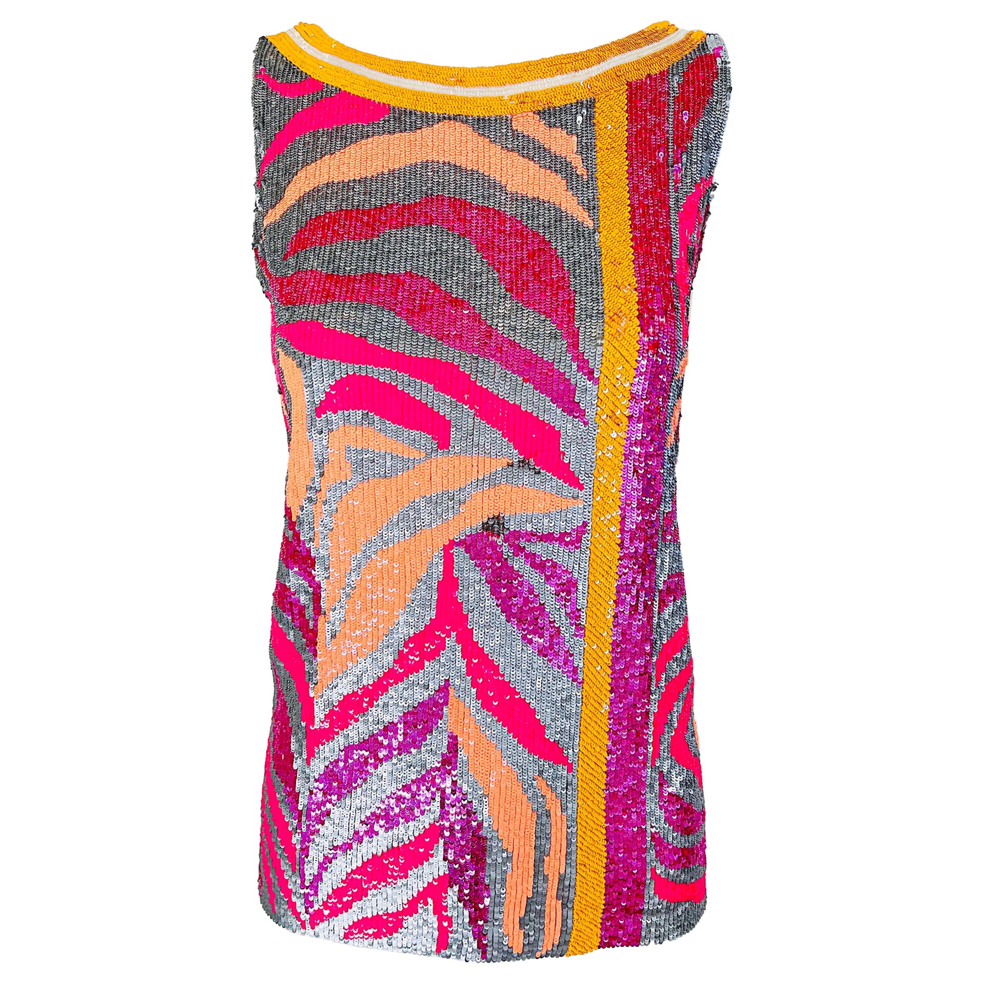 NWT Blumarine Couture Runway Spring 2008 Size 6 Sequin Pink Orange Zebra Top For Sale