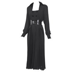 Thierry Mugler couture 90s Retro black crepe dress. 