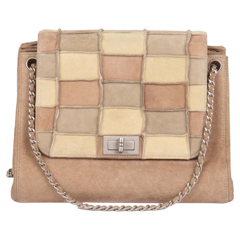 CHANEL Beige Patchwork Suede Small Accordion 2.55 Reissue Classic Flap Bag  For Sale at 1stDibs