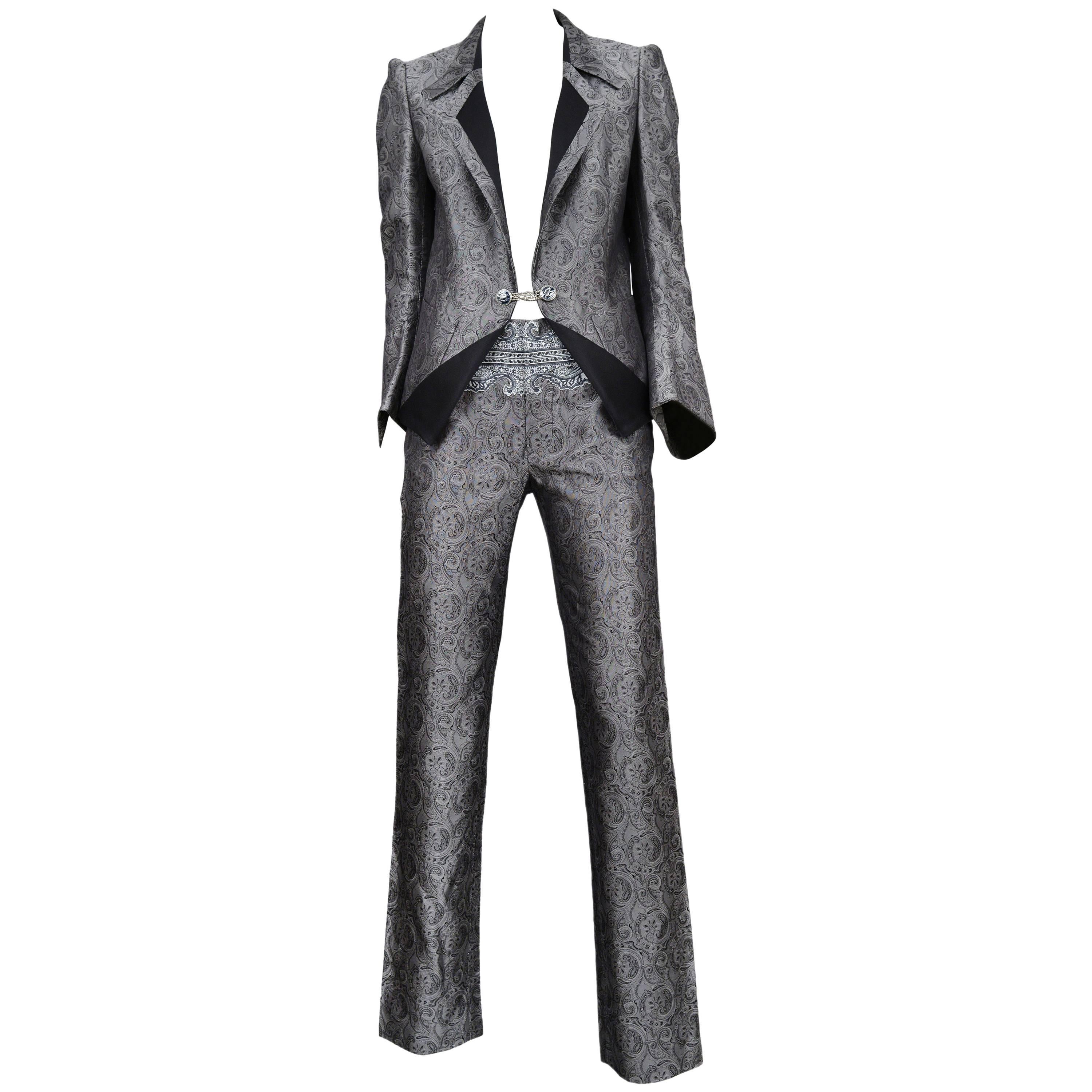 Balenciaga Silver Paisely Blazer & Pants Suit 2006