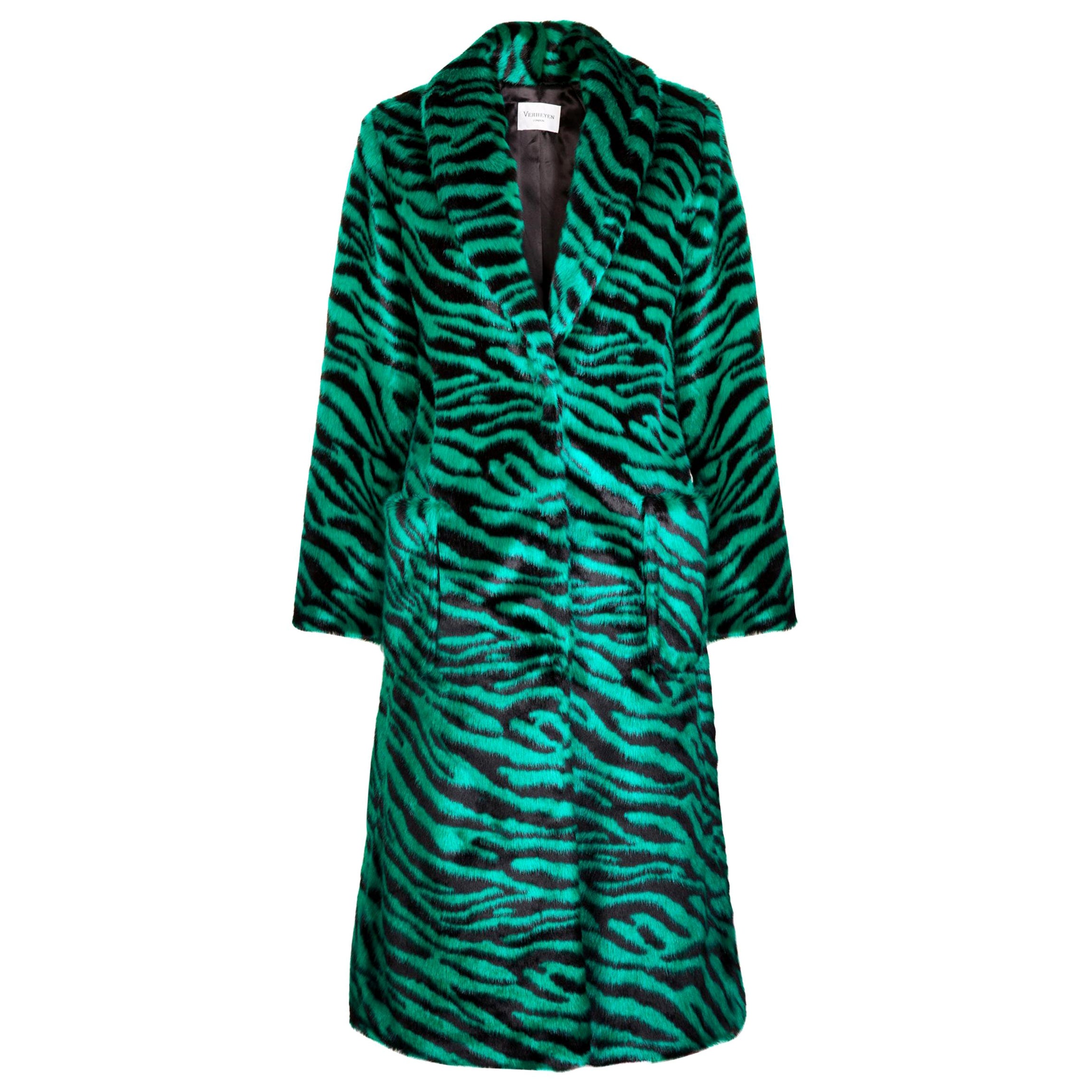 Verheyen London Esmeralda Faux Fur Coat in Emerald Green Zebra Print size uk 12 For Sale