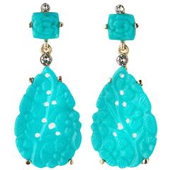 Oscar de la Renta Carved Turquoise Earrings