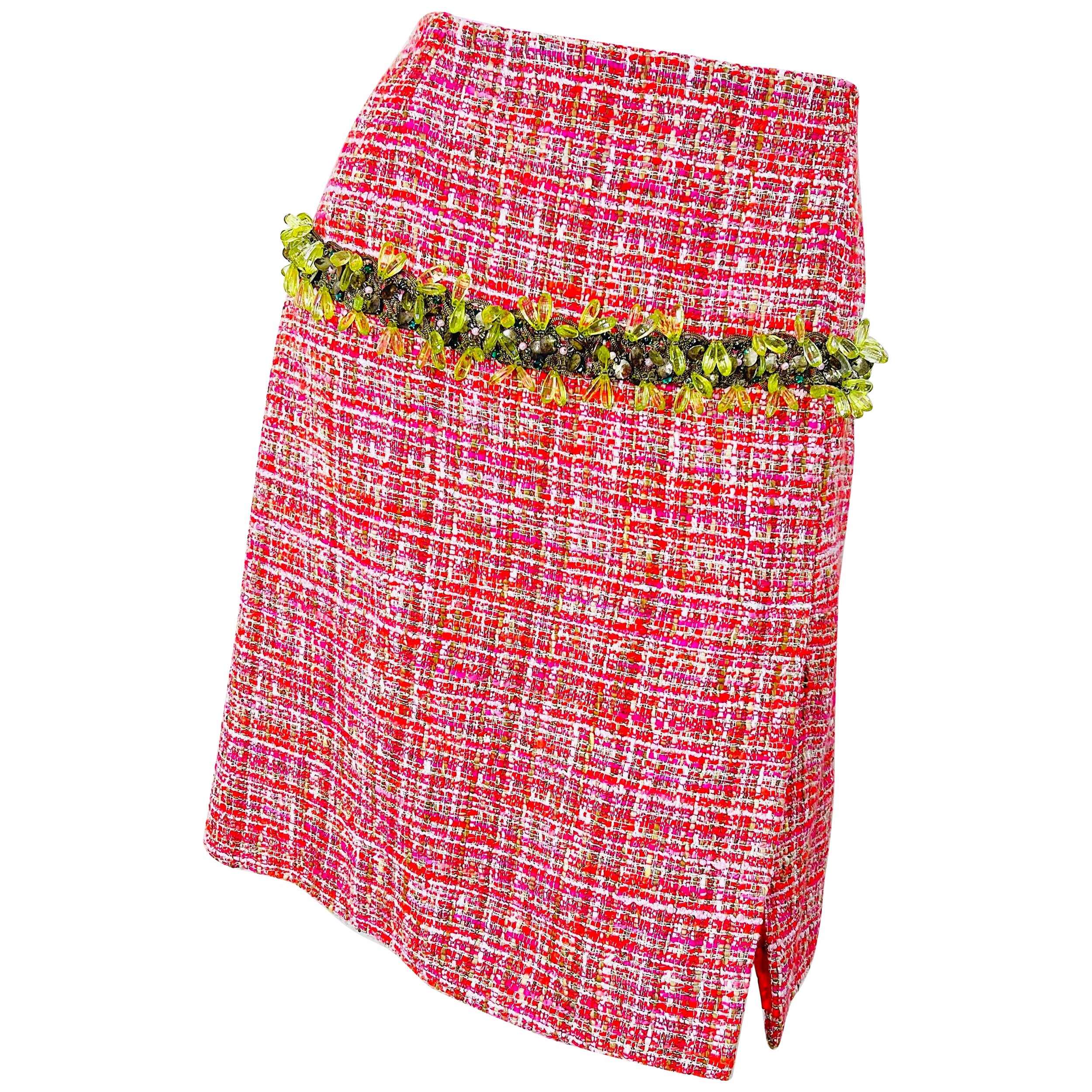 1990s Dolce & Gabbana Size 42 6-8 Hot Pink Colorful Beaded Jeweled Vintage Skirt For Sale