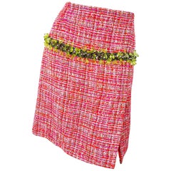 1990s Dolce & Gabbana Size 42 6-8 Hot Pink Colorful Beaded Jeweled Retro Skirt
