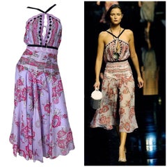 NWT Blumarine Runway Spring 2006 Sz 42 / 6-8 Purple Pink Beaded Silk Midi Dress