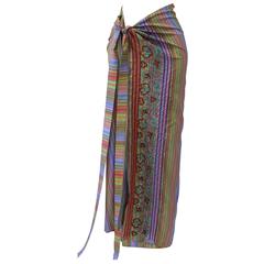 Rare Etro Multicolor Floral Embroidered Striped Silk Wrap Maxi Skirt