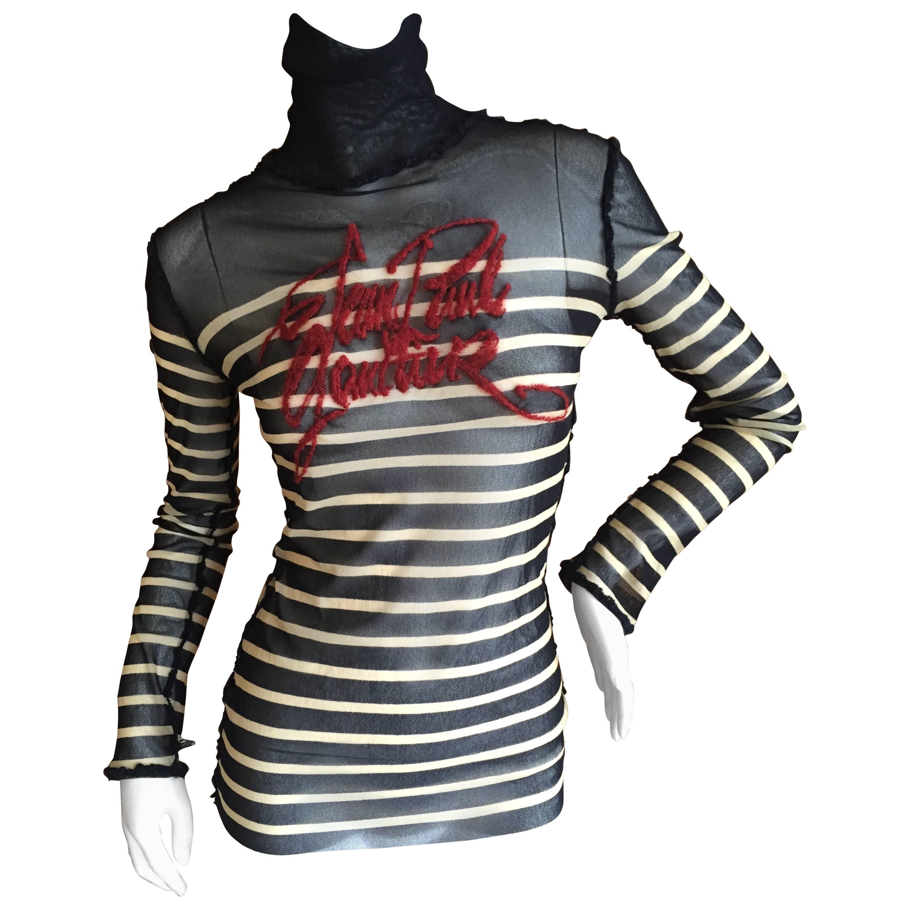 Jean Paul Gaultier Sheer Nautical Stripe Top with JPG Signature Script For Sale