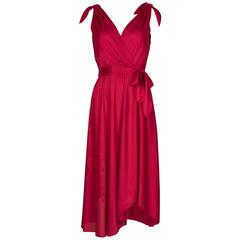 Vintage 1970's Cherry Red Fluid Belted Disco Dress