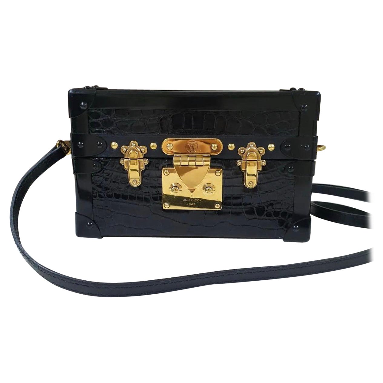 Louis Vuitton Black Petite Malle Handbag Bag For Sale