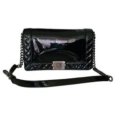 Chanel Black Patent Leather New Medium Boy Bag 
