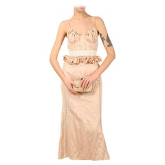 Brock Collection 19 vintage style pink ivory bustier corset lace midi dress US 4