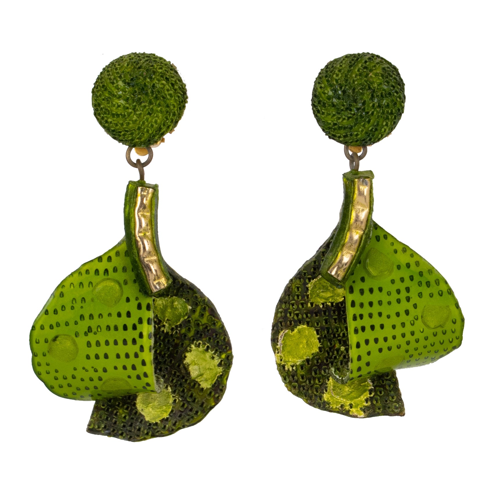 Cilea Paris Dangle Pearlized Green Resin Clip-on Earrings