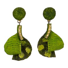 Cilea Paris Dangle Pearlized Green Resin Clip-on Earrings