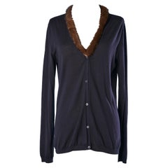 Navy blue cashmere cardigan with mink collar edge Christian Dior 