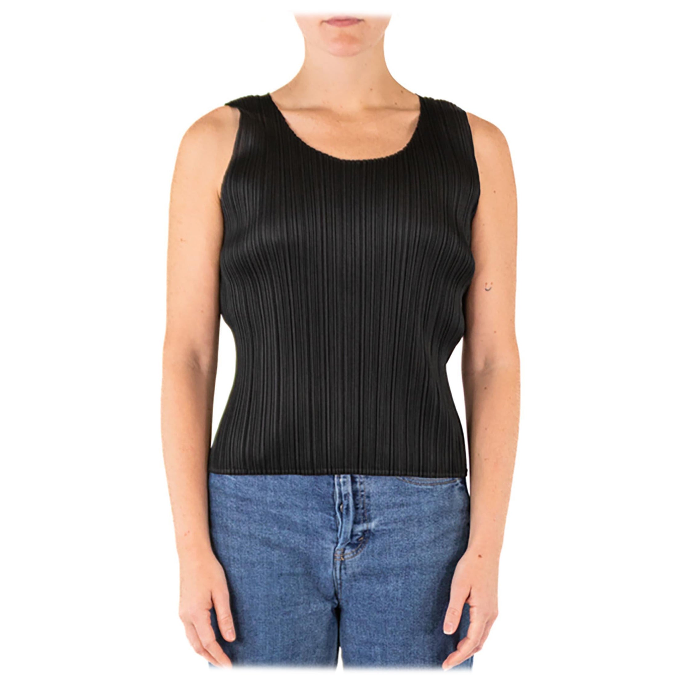 1990S ISSEY MIYAKE Black Pleated Polyester Top For Sale
