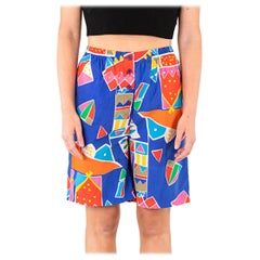1980S Multicolor Geometrische Polyester & Baumwolle Shorts