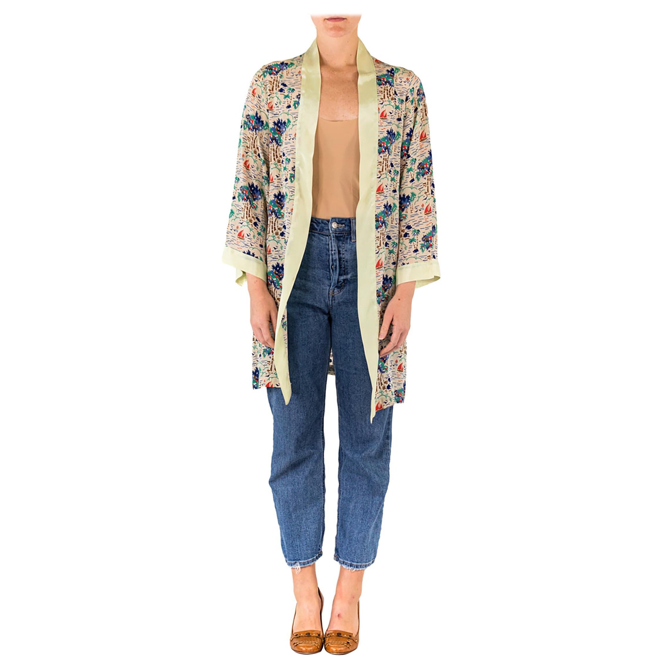 Top cardigan con stampa tropicale 1920S in Rayon Crepe De Chine