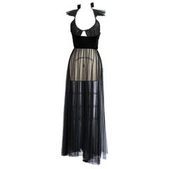 MORPHEW ATELIER Black Silk & Rayon Tulle Gown With Antique Velvet Waist Bow