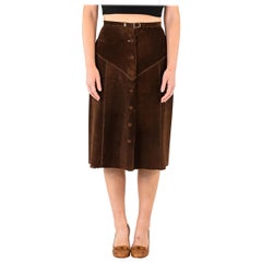 1970S Dark Chocolate Brown Suede Skirt With Snaps