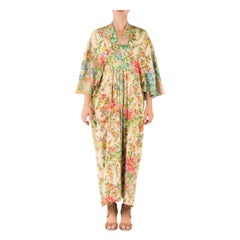 MORPHEW COLLECTION Cream Floral Print Japanese Kimono Silk Kaftan