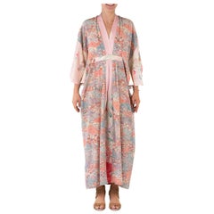 MORPHEW COLLECTION Dusty Rose Floral Print Japanese Kimono Silk Kaftan