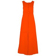 Vintage 1960s Courreges Haute Couture Orange A-line Sleeveless Wool Maxi Dress