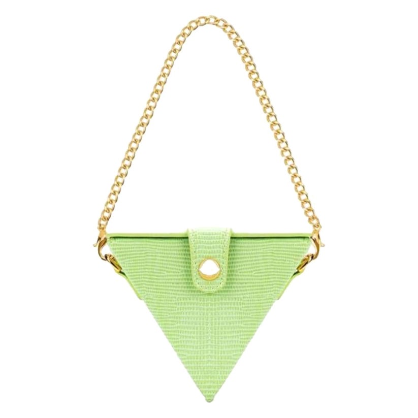 New JW PEI Lime Green Triangle Mini Box Lizard Pattern Leather Shoulder Bag For Sale