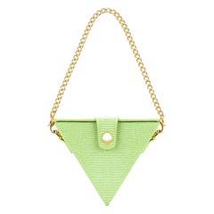 New JW PEI Lime Green Triangle Mini Box Lizard Pattern Leather Shoulder Bag