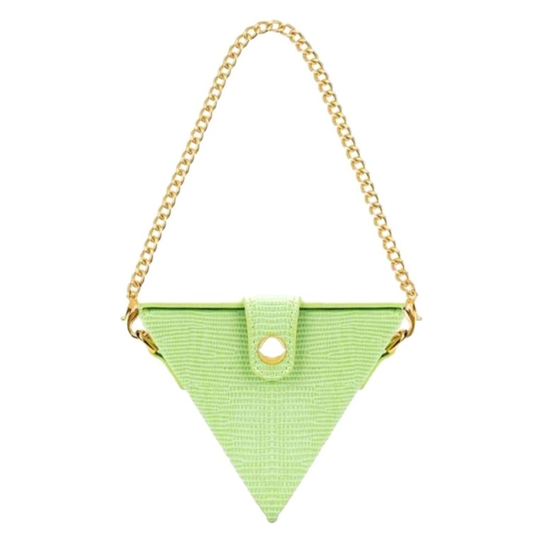 New JW PEI Lime Green Triangle Mini Box Lizard Pattern Leather Shoulder