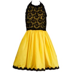 Bill Blass Vintage Yellow and Black Lace Halter Dress