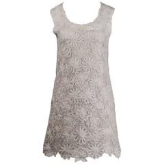 Moschino Retro Gray Beaded Crochet Lace Shift Dress, 1990s 