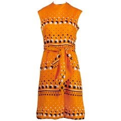 Adele Simpson Vintage Orange Mod Geometric Print Dress, 1960s 
