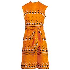 Adele Simpson 1960s Vintage Orange Mod Geometric Print Dress 4
