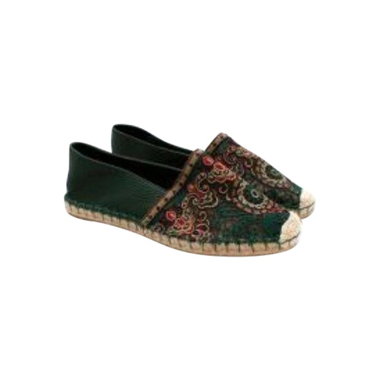 Valentino Green Leather Embroidered Espadrilles For Sale at 1stDibs