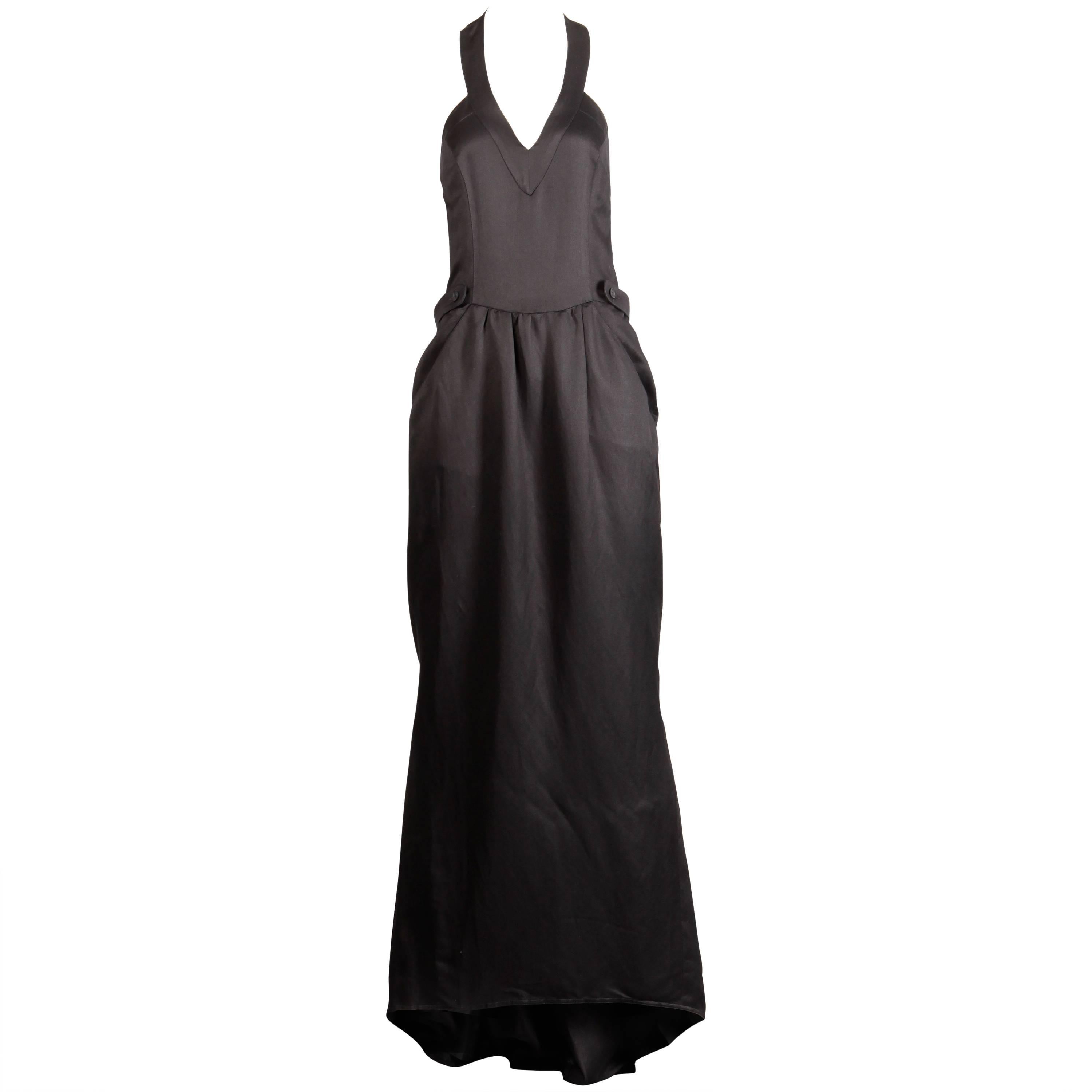 Fendi 365 for Neiman Marcus Vintage 1970s Black Evening Gown with Back Train For Sale