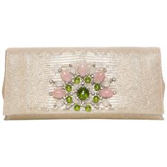 Bvlgari Metallic Lizard Evening Clutch Pink Green Gem Stones, Spring 2014 2