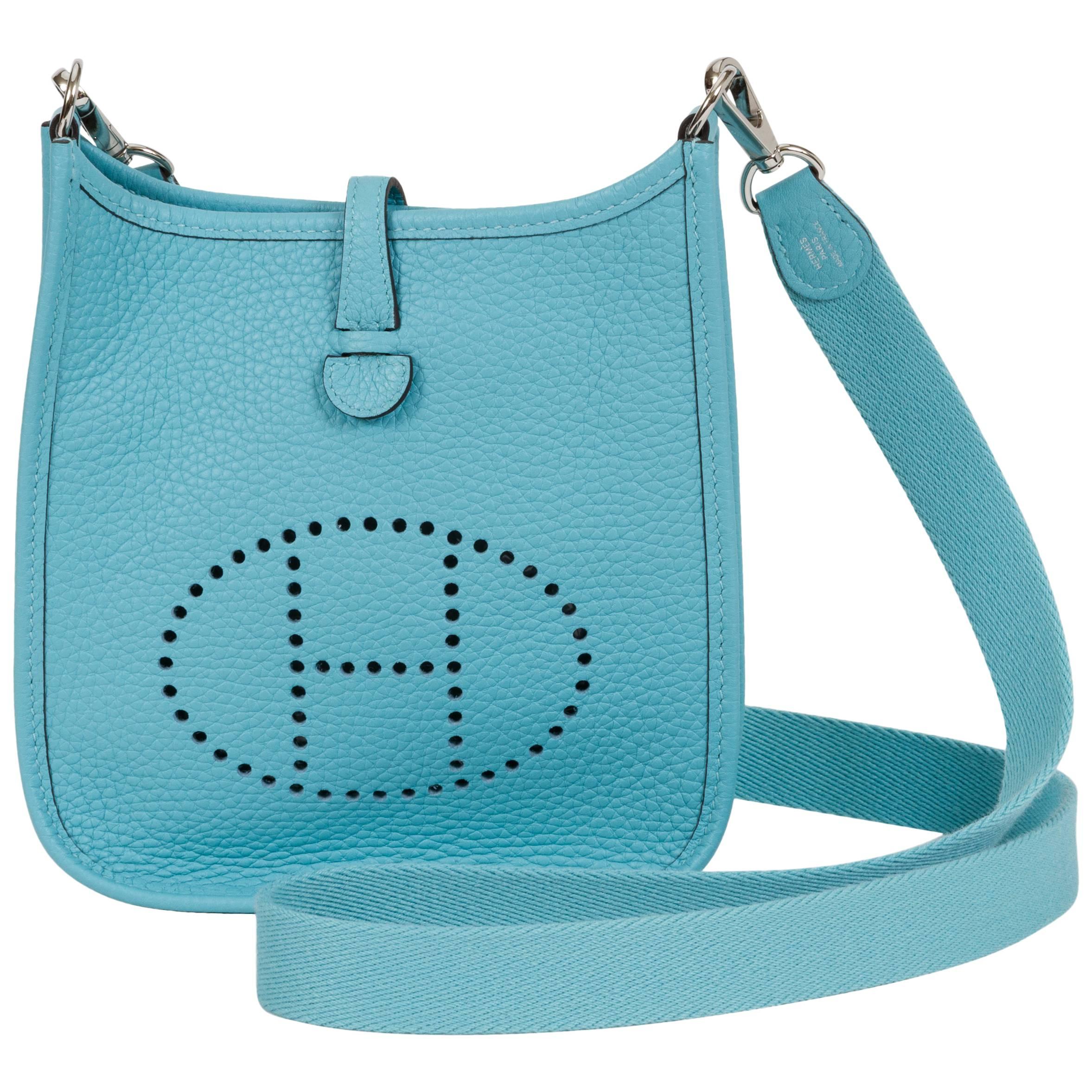 New in Box Hermès Mini Evelyne Blue Atolle Bag