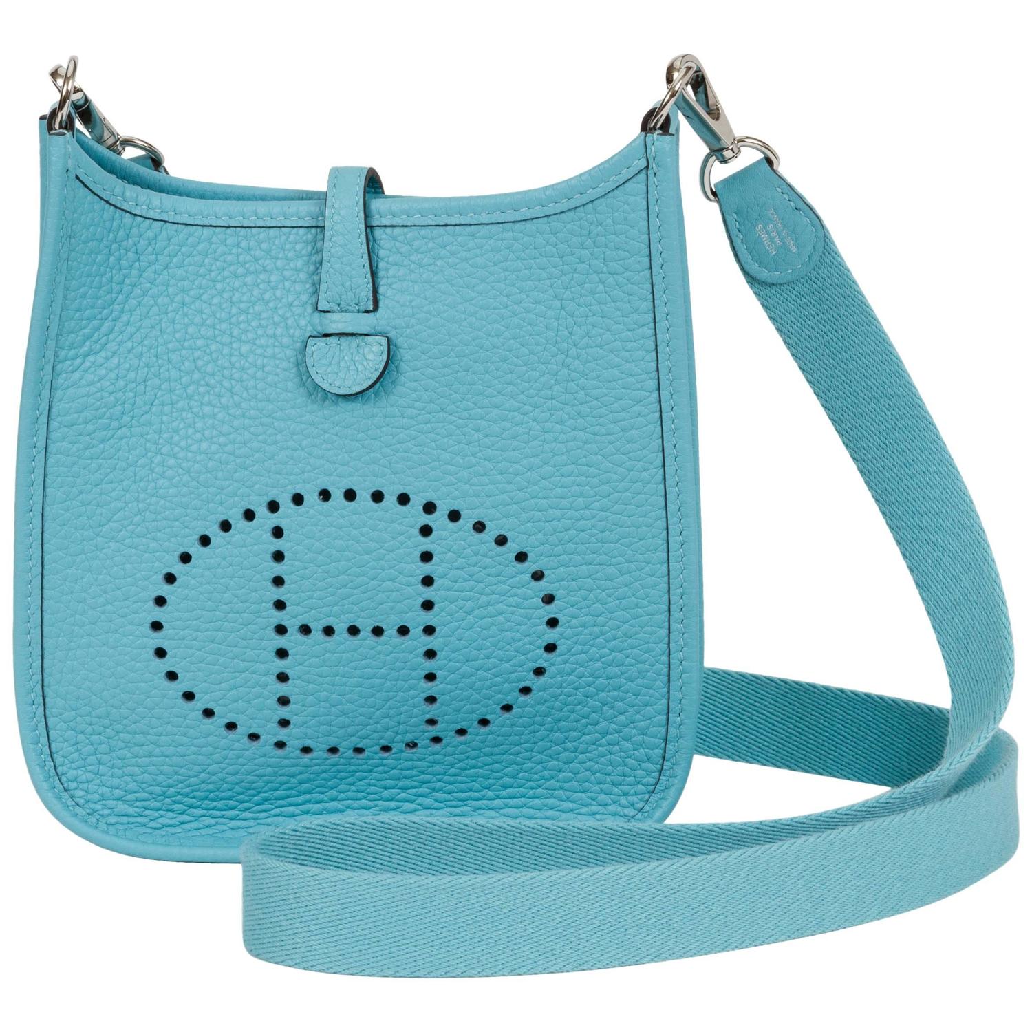 New in Box Hermès Mini Evelyne Blue Atolle Bag For Sale at 1stdibs