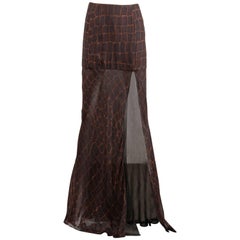 Chado by Ralph Rucci Crocodile Print Silk Maxi Skirt with High Leg Slit