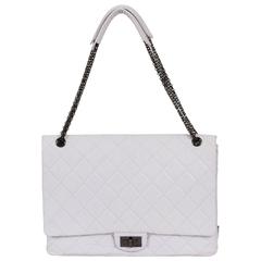 Chanel White Leather Maxi Distressed Bag