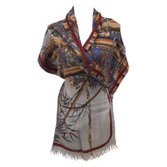 Vintage Hermès Long Scarf Stole Cashmere and Silk Bamboo Print