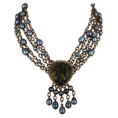 Stephen Dweck Carved Crystal Quartz & Pearl Multi-Strand Brass Necklace
