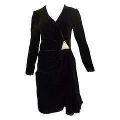 1990s Valentino Night Black Velvet Cocktail Dress 1
